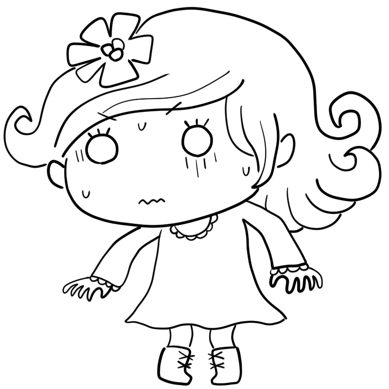 緊張する白人の女の子のかわいいぬり絵