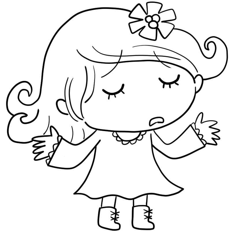 呆れる白人の女の子のかわいいぬり絵