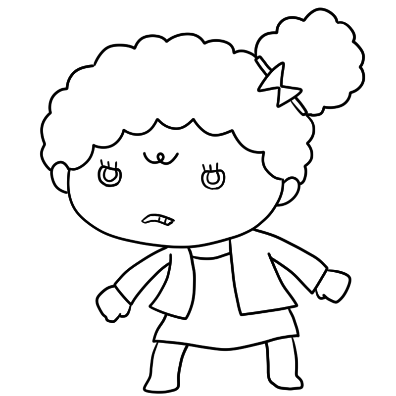 悔しそうな黒人の女の子のかわいいぬり絵