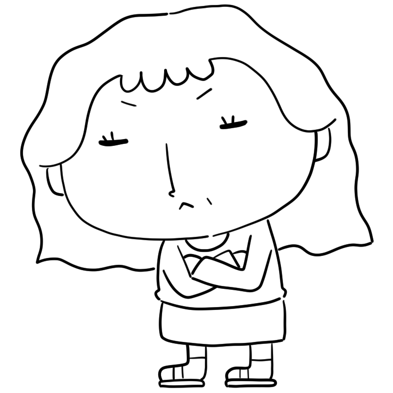 考えるおばさんのかわいいぬり絵