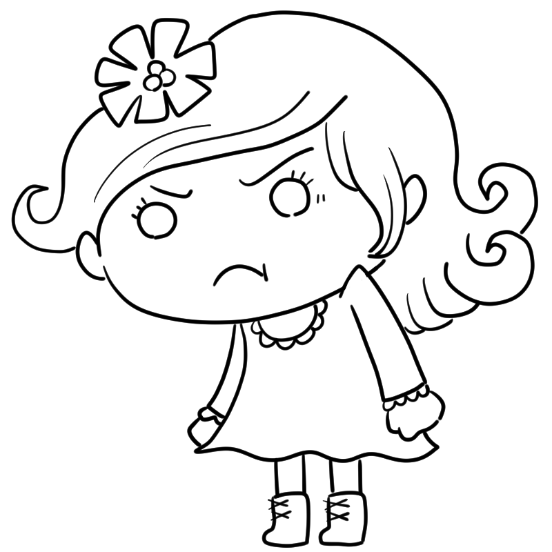 悔しそうな白人の女の子のかわいいぬり絵