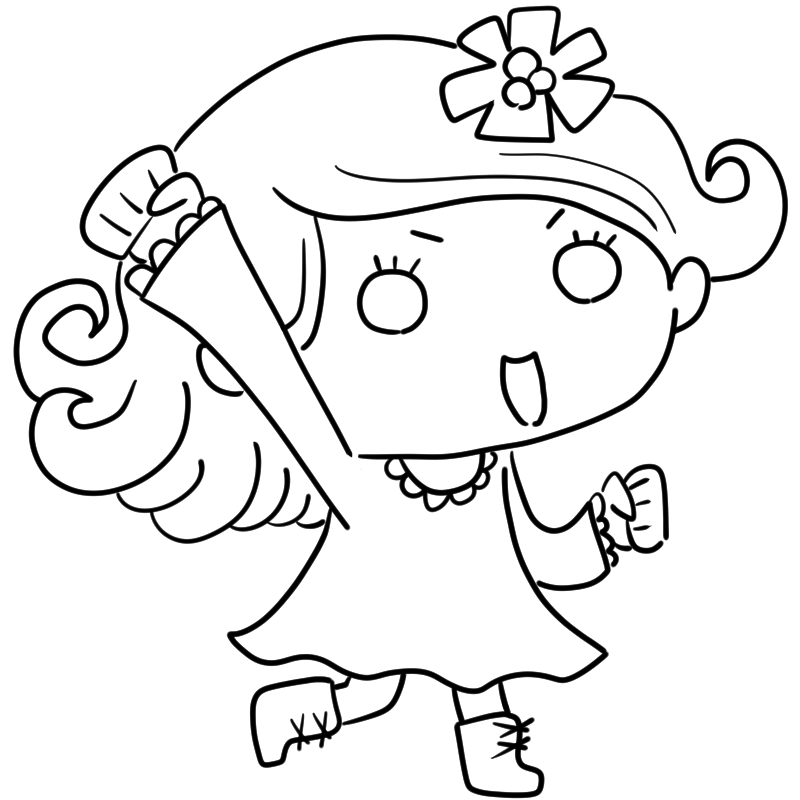元気いっぱいな白人の女の子のかわいいぬり絵