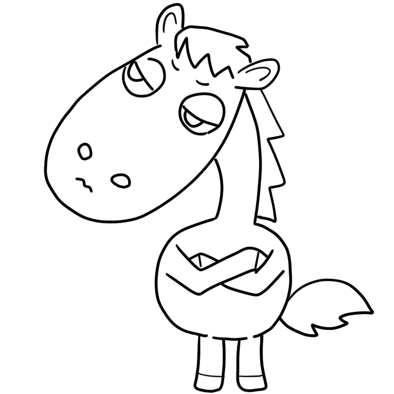 考える馬のかわいいぬり絵