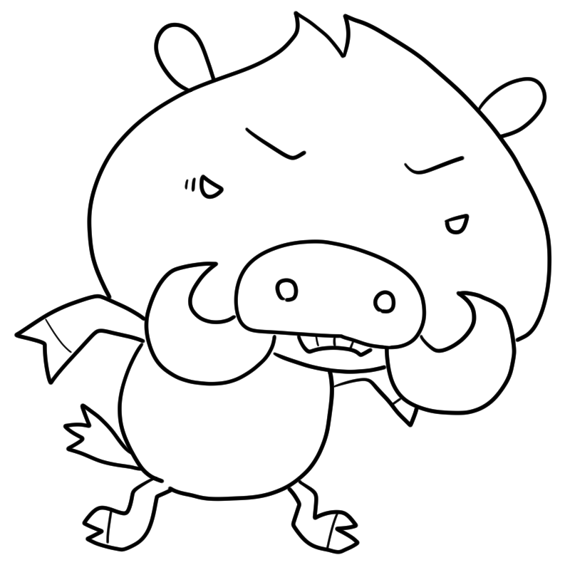 悔しそうな猪のかわいいぬり絵