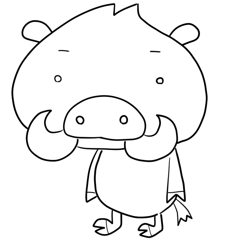 無表情の猪のかわいいぬり絵