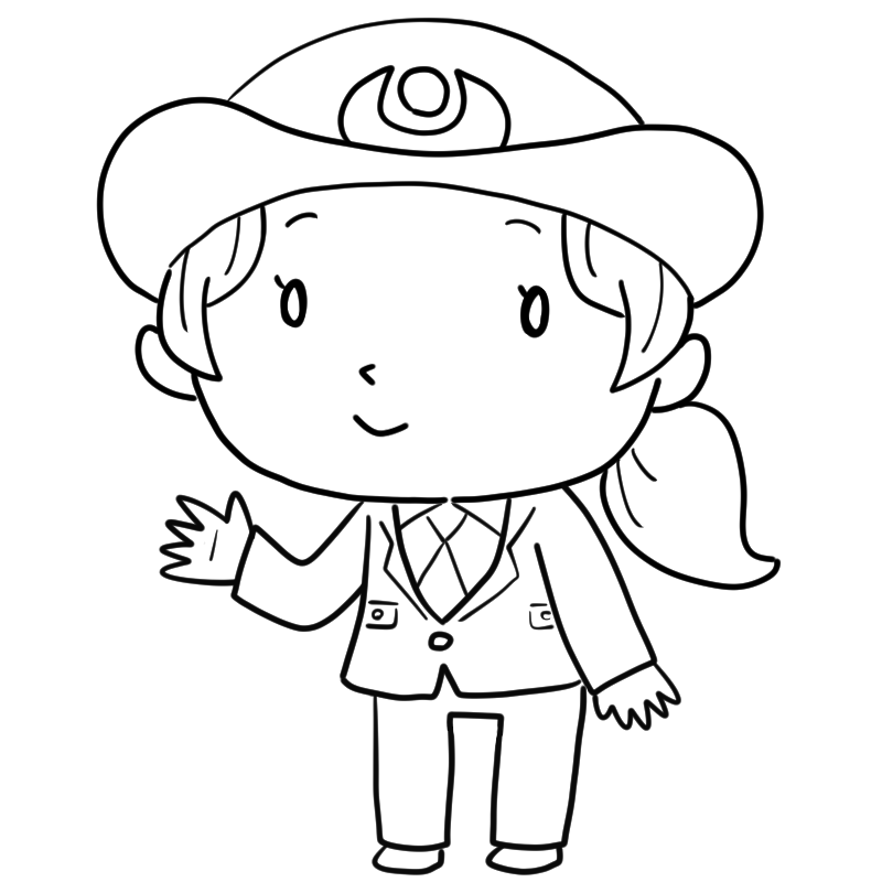 説明する女性警察官のかわいいぬり絵