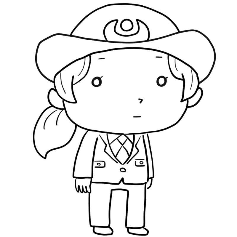 ぼーっとしている女性警察官のかわいいぬり絵
