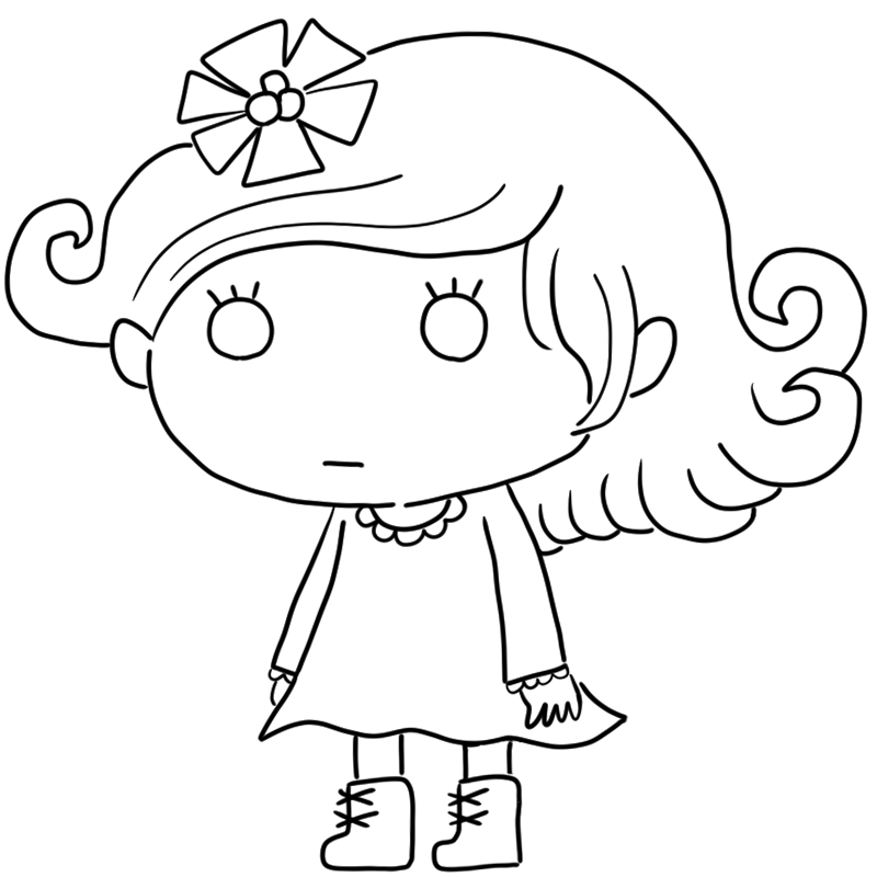 目を丸くする白人の女の子のかわいいぬり絵