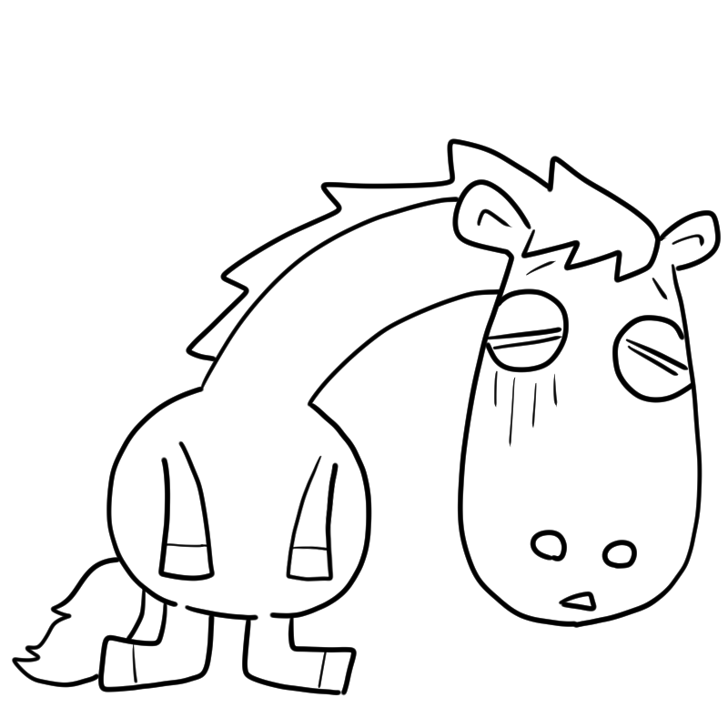 元気がない馬のかわいいぬり絵