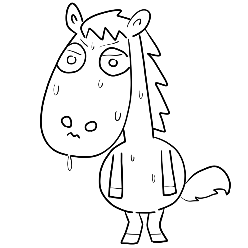 緊張する馬のかわいいぬり絵
