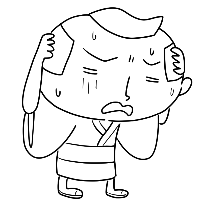 悩む江戸の町人のかわいいぬり絵