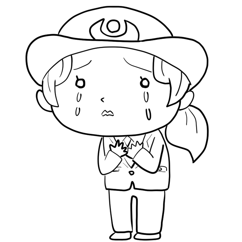 泣く女性警察官のかわいいぬり絵