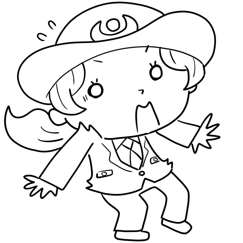 驚く女性警察官のかわいいぬり絵