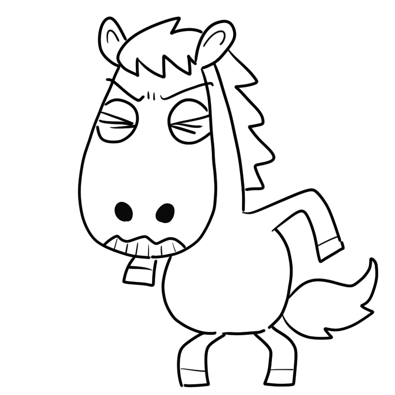 悔しがる馬のかわいいぬり絵