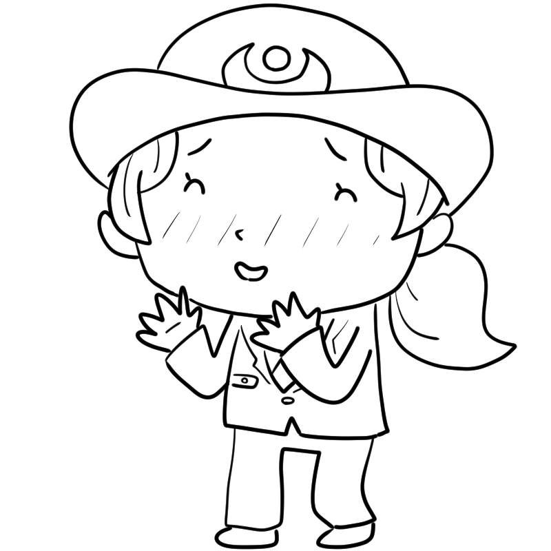 照れる女性警察官のかわいいぬり絵