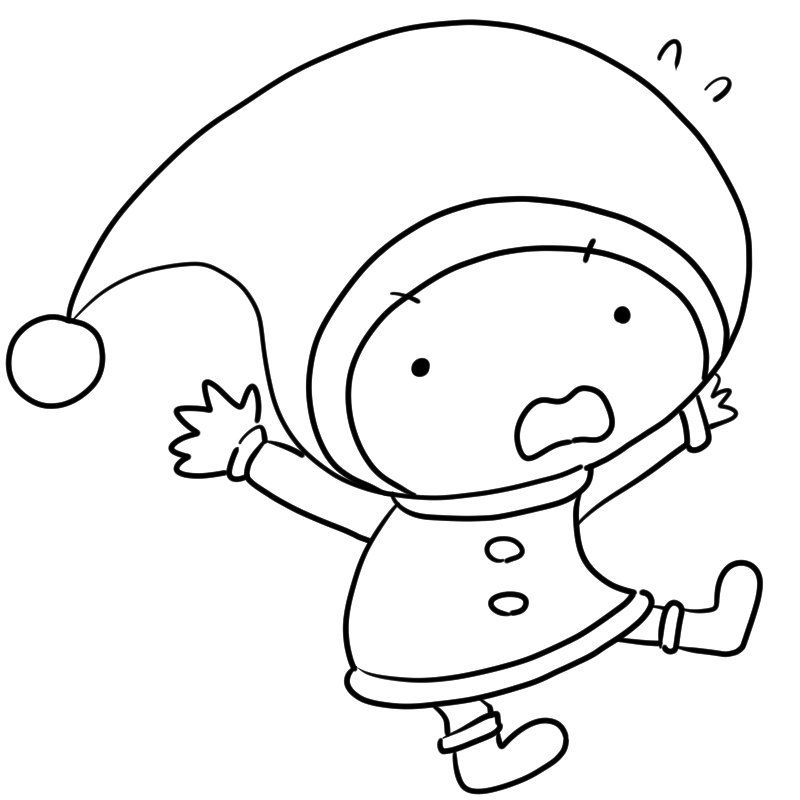 驚く小さなサンタのかわいいぬり絵