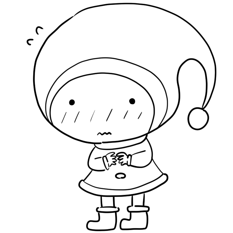 もじもじ照れる小人のサンタのかわいいぬり絵