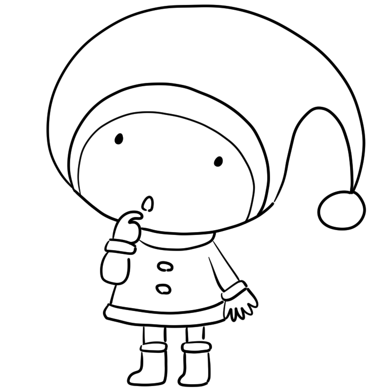 考える小さなサンタのかわいいぬり絵