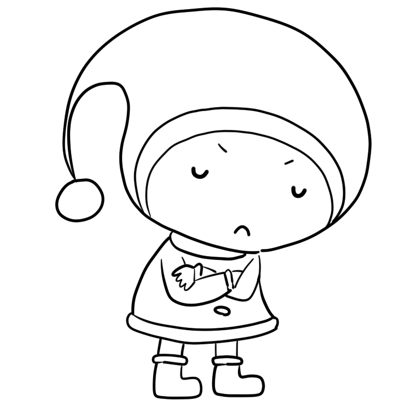 悩む子供サンタクロースのかわいいぬり絵