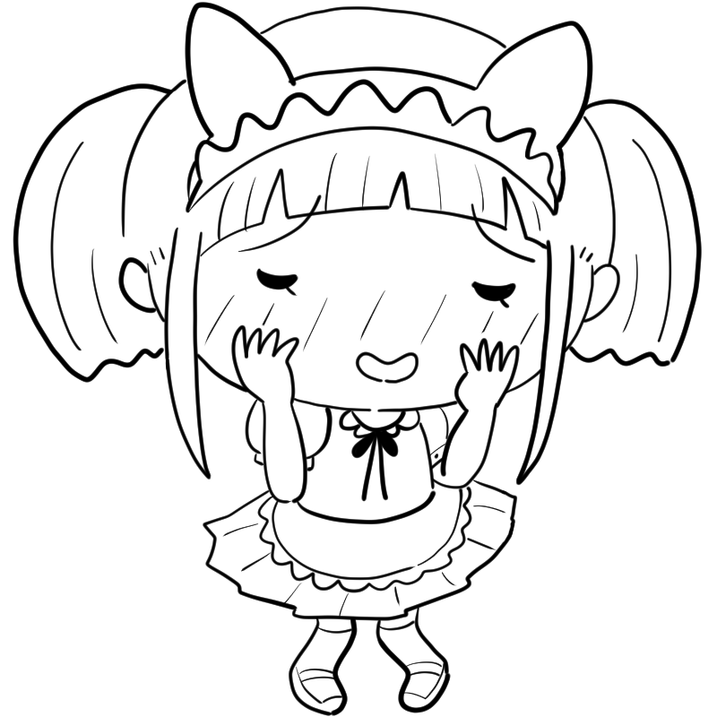 恥ずかしそうな女の子のメイドのかわいいぬり絵
