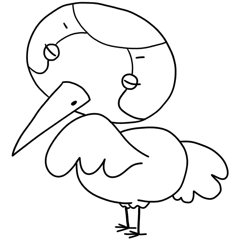 考える鶴のかわいいぬり絵