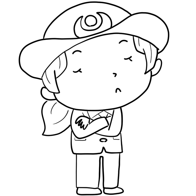 考える女性警察官のかわいいぬり絵