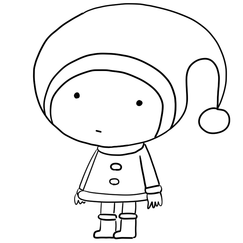 無表情の小人サンタクロースのかわいいぬり絵