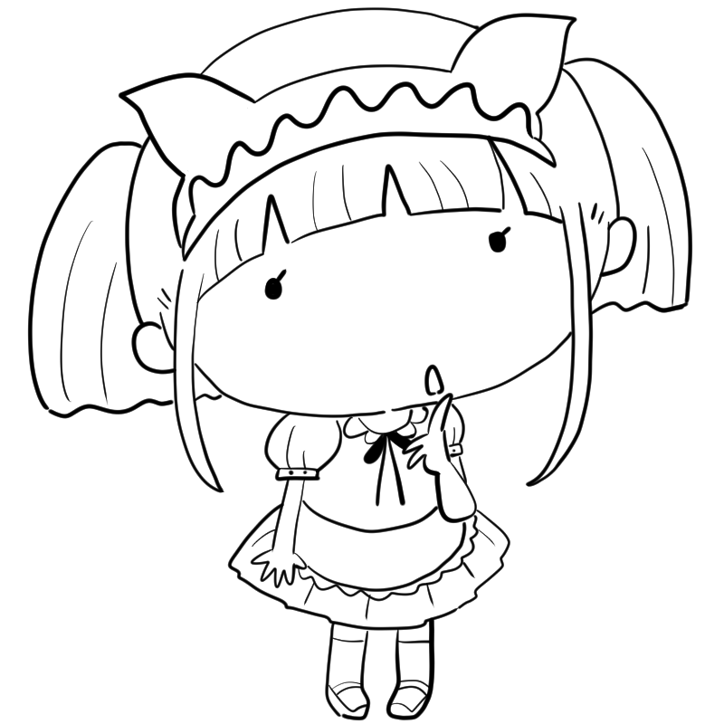 考えるメイドの女の子のかわいいぬり絵