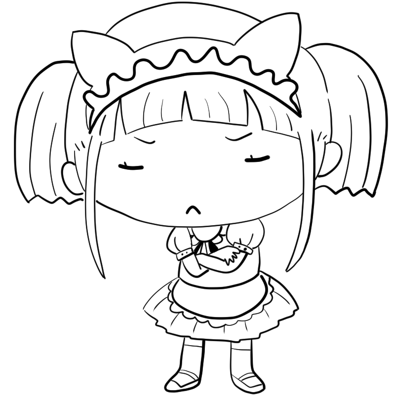 悩むメイド少女のかわいいぬり絵