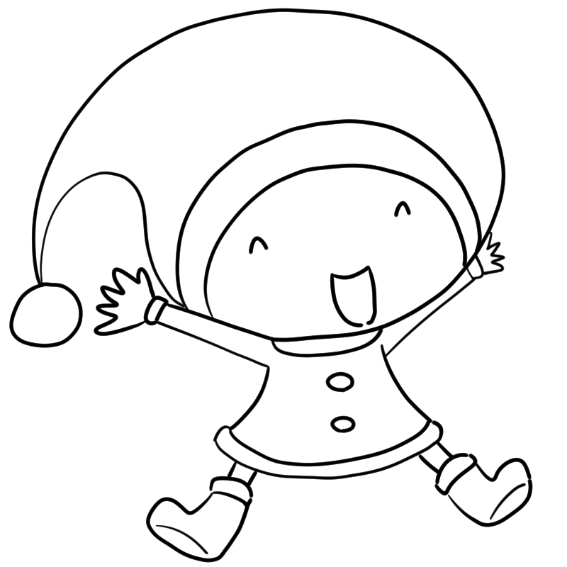 喜ぶ小さなサンタさんのかわいいぬり絵
