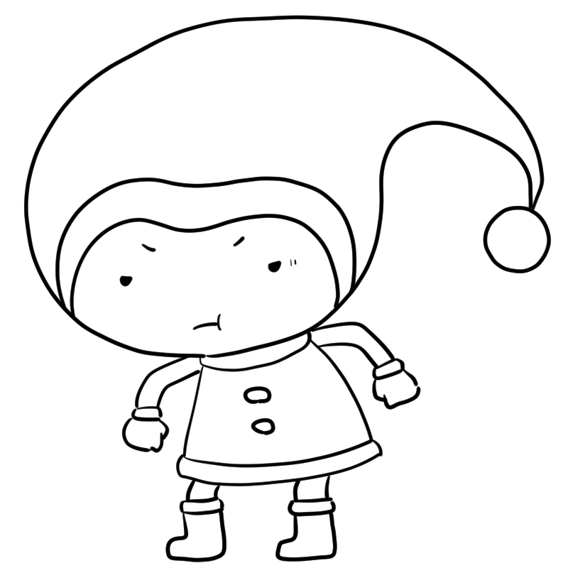 悔しそうな子供サンタクロースのかわいいぬり絵