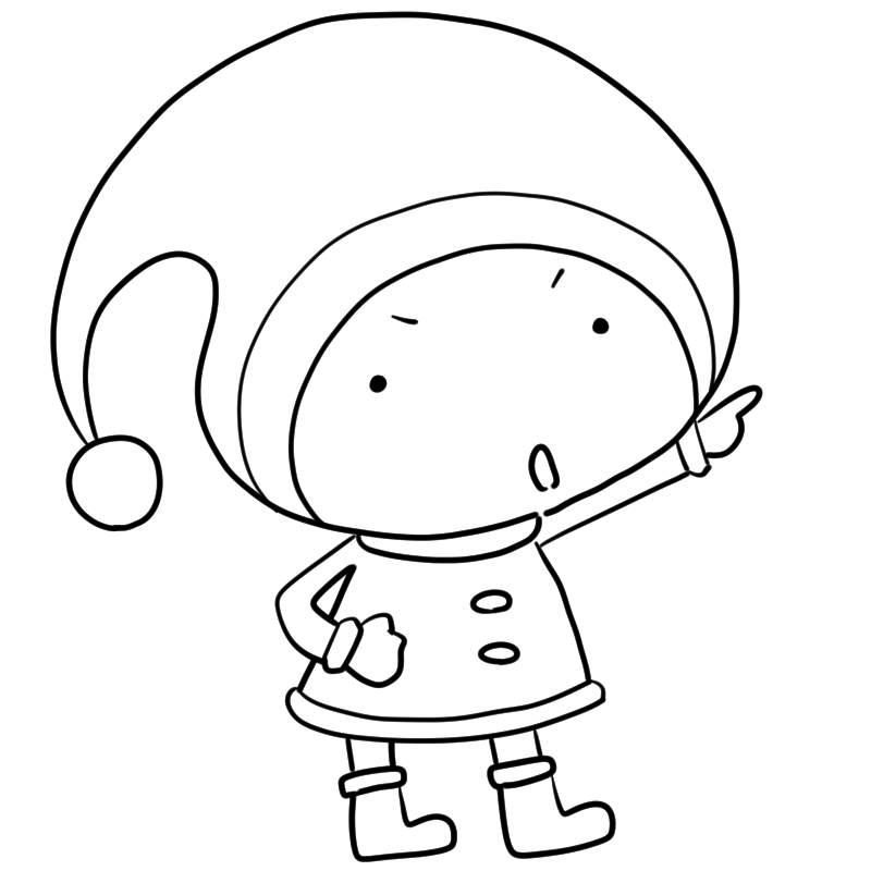 指をさす小人サンタのかわいいぬり絵