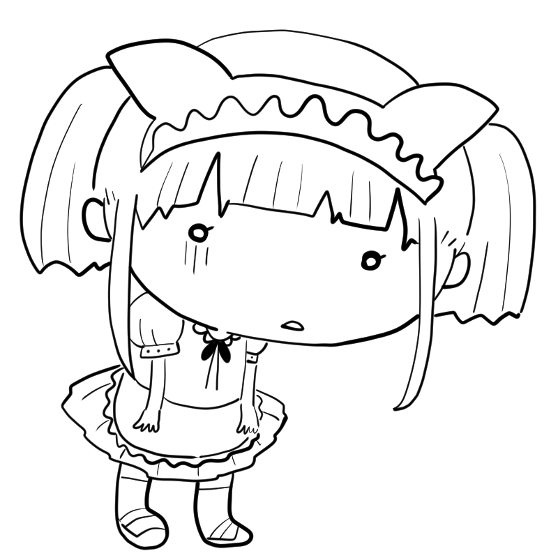 落ち込むメイド少女のかわいいぬり絵