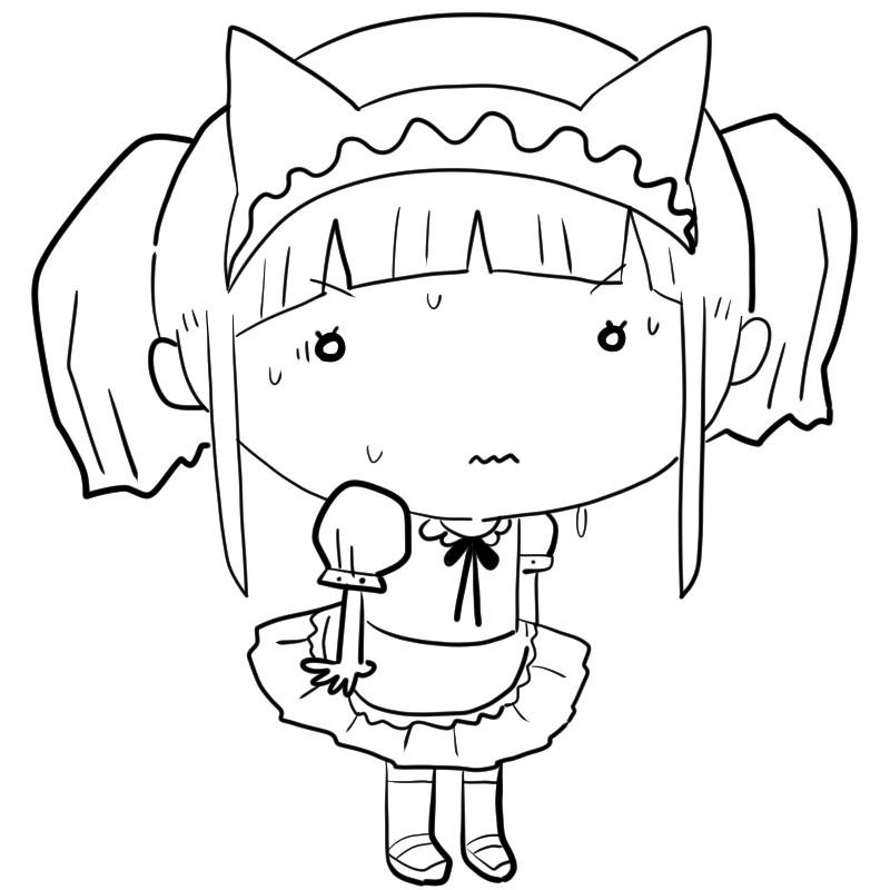 緊張する女の子のメイドのかわいいぬり絵