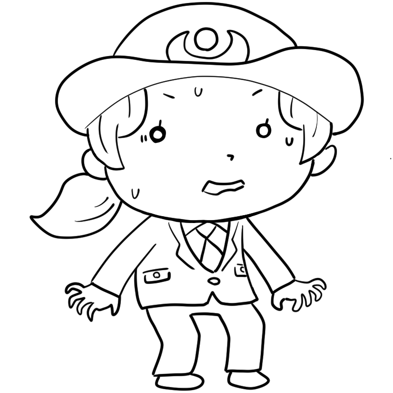 動揺する女性警察官のかわいいぬり絵