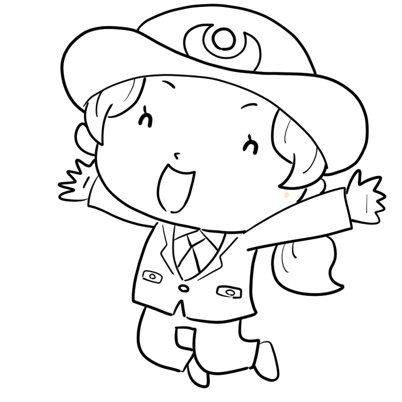 喜ぶ女性警察官のかわいいぬり絵