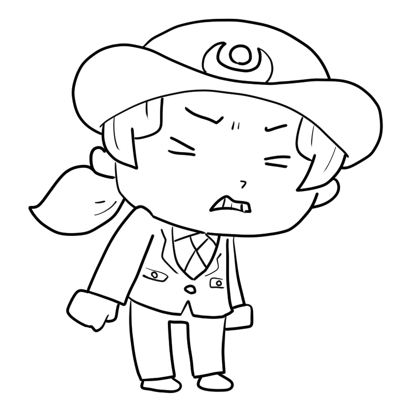 悔しそうな女性警察官のかわいいぬり絵