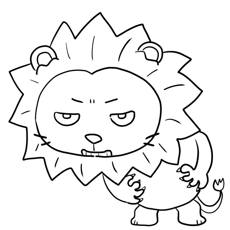 悔しそうなライオンのかわいいぬり絵