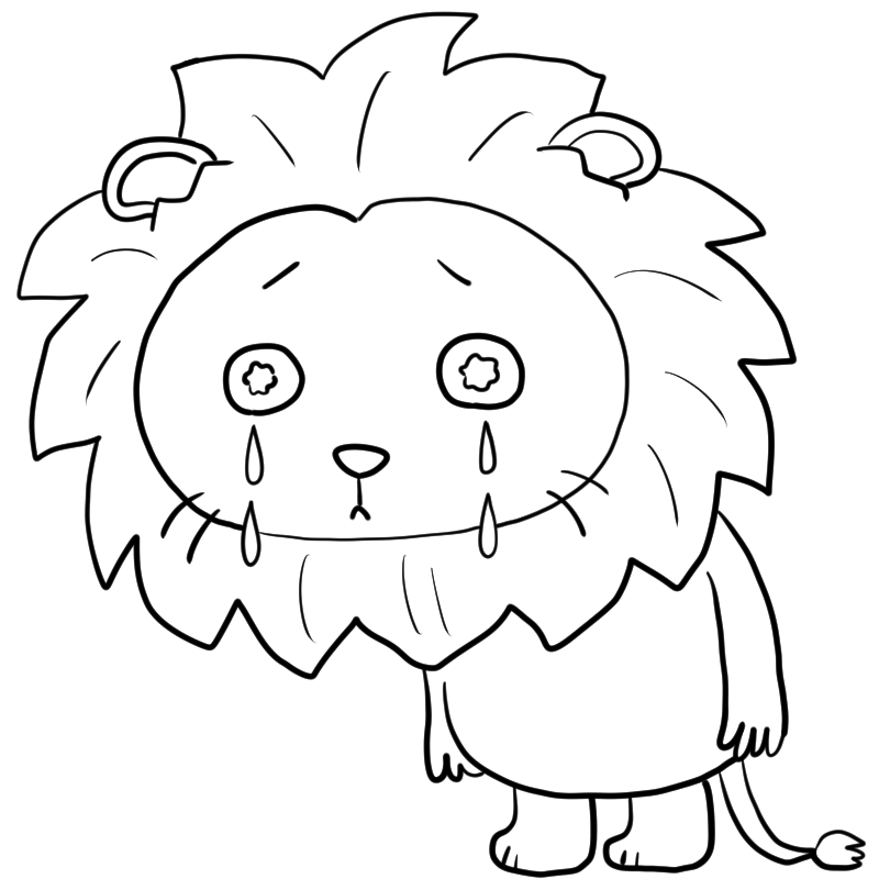 泣くライオンのかわいいぬり絵