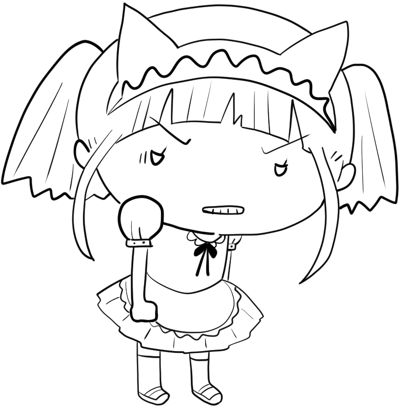 悔しそうな猫耳メイドのかわいいぬり絵