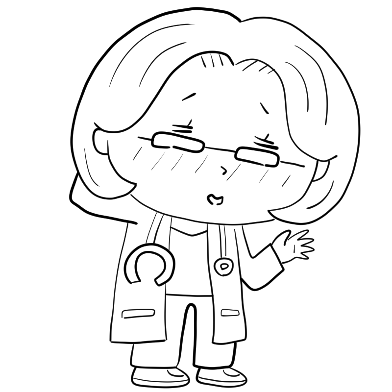 照れる女性のお医者さんのかわいいぬり絵