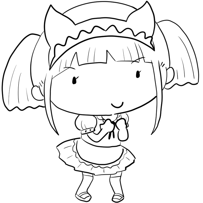 やる気をだすメイド少女のかわいいぬり絵