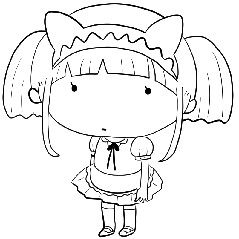 無表情のメイド服の女の子のかわいいぬり絵