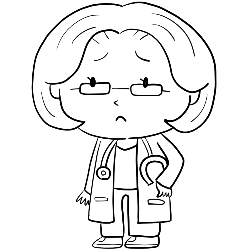 困る女性の医者のかわいいぬり絵