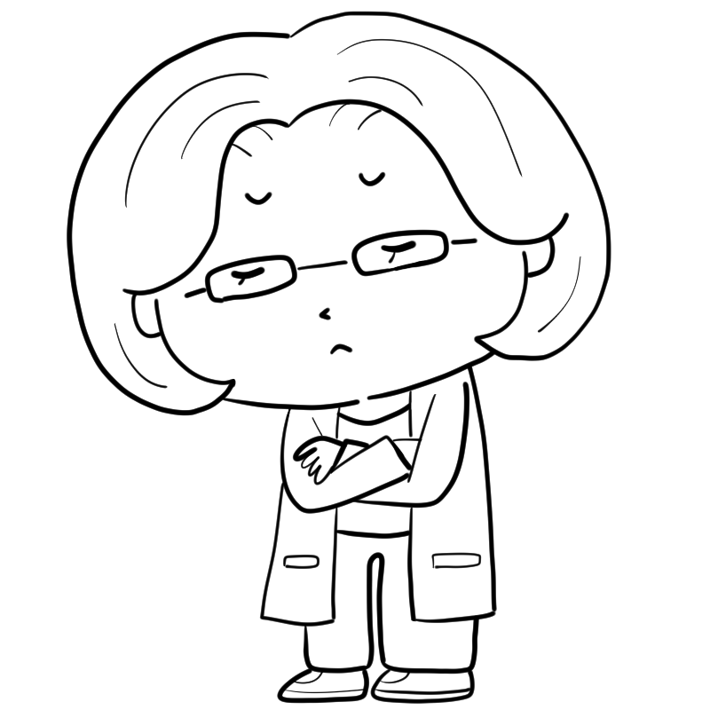 悩む白衣の女性のかわいいぬり絵