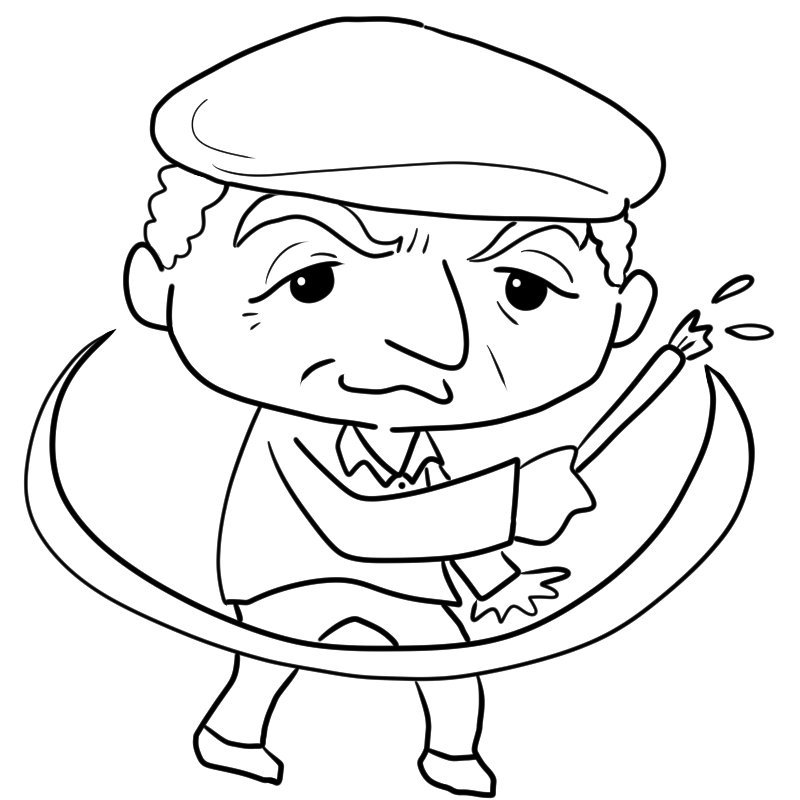 絵を描くパブロ・ピカソのかわいいぬり絵