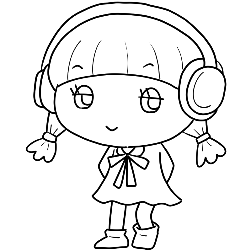 ヘッドホンの女の子のかわいいぬり絵