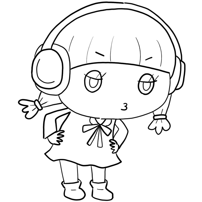 怒るヘッドホン女子のかわいいぬり絵
