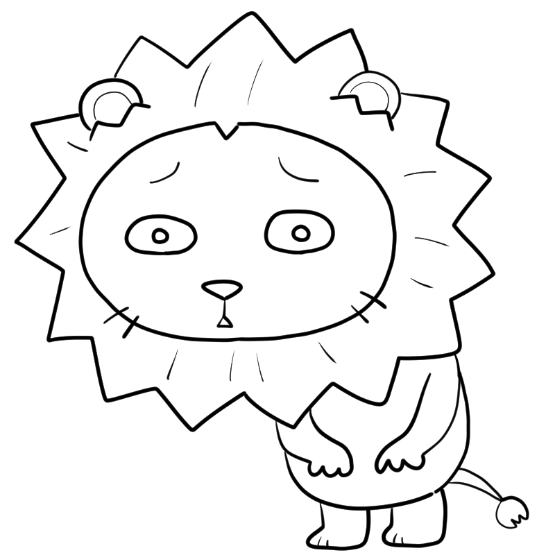 困るライオンのかわいいぬり絵