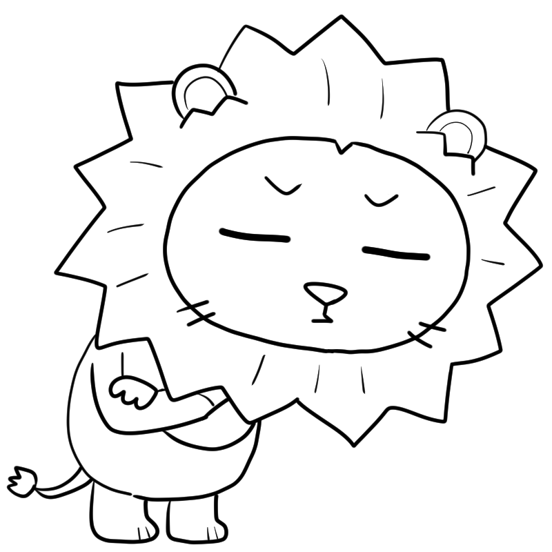 悩むライオンのかわいいぬり絵